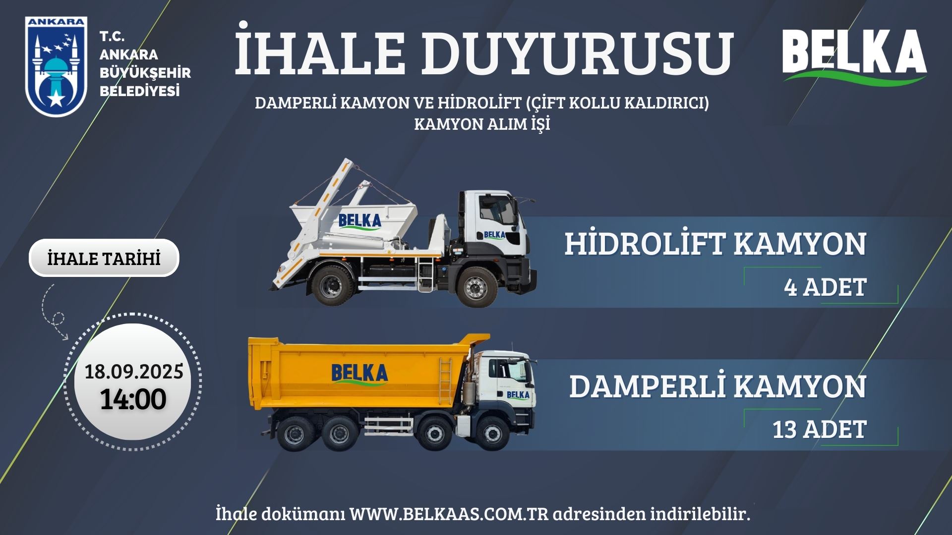 Damperli Kamyon ve Hidrolift (Çift Kollu Kaldırıcı) Kamyon Alım İşi